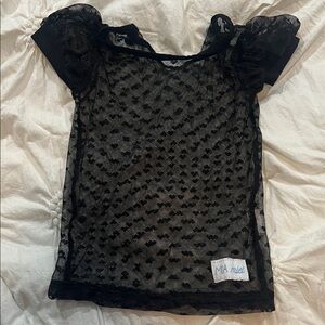 MIA Black Sheer Lace Puff Sleeve Top